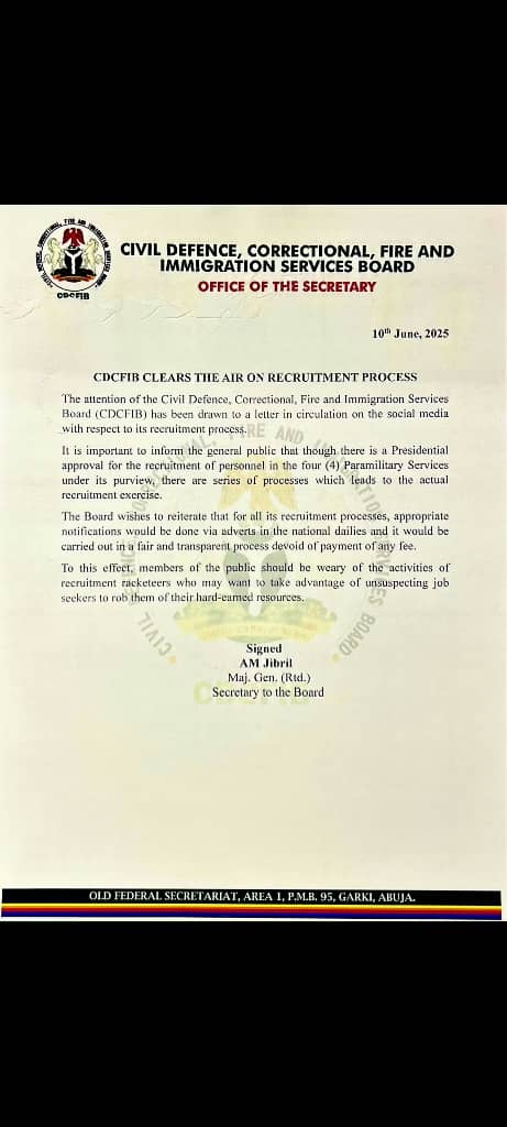 FG Alerts Nigerians on Fake Paramilitary Recruitment Letters Circulating Online