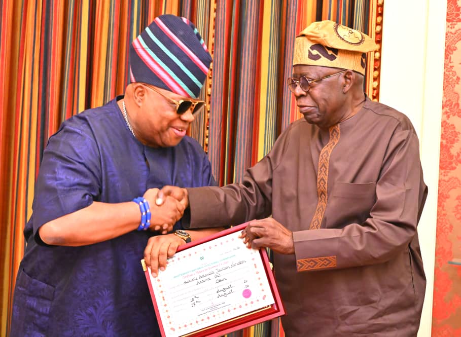 Adeleke Presents Certificate of Return to PBAT After Osun Election Victory